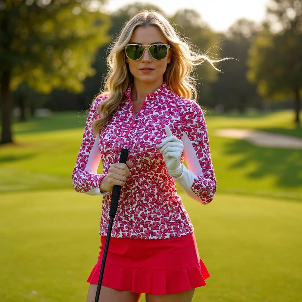 TAIL Long Sleeve UV Printed Golf 1/4 Zip Top Pink White Quick Dry Womens Small